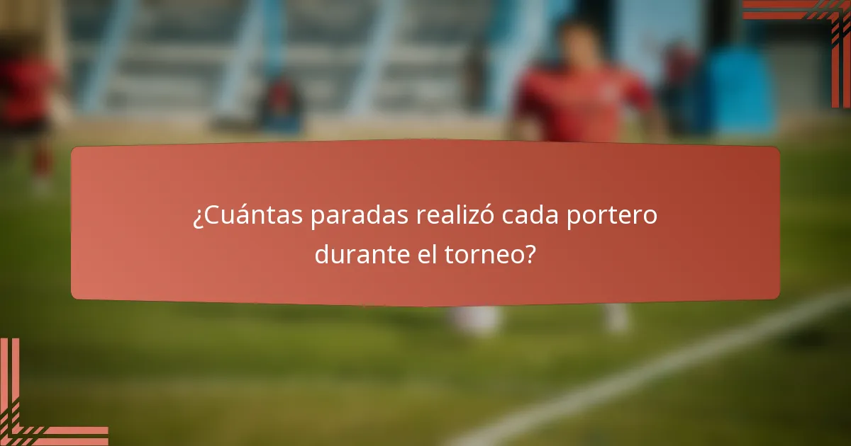 ¿Cuántas paradas realizó cada portero durante el torneo?