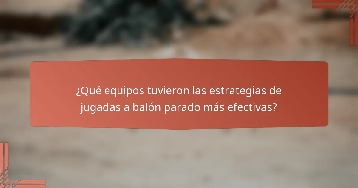 ¿Qué equipos tuvieron las estrategias de jugadas a balón parado más efectivas?
